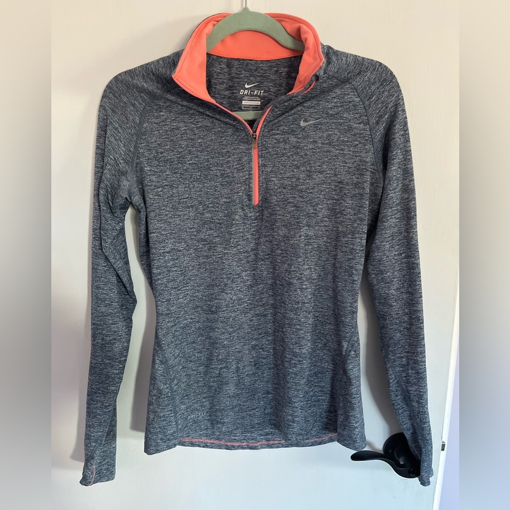 Nike Heather Grey and Tangerine Dri Fit Running Half Zip